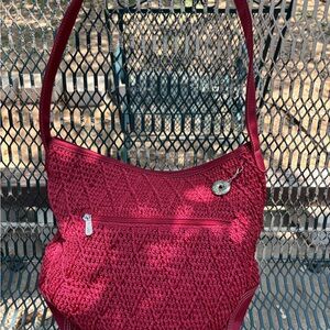 The Sak Red Crochet Shoulder Bag with Slouchy Design
